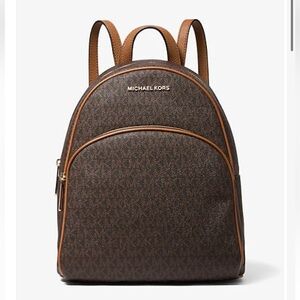 Michael Kors Abbey Backpack Brown Signature Logo and Pebbled Leather